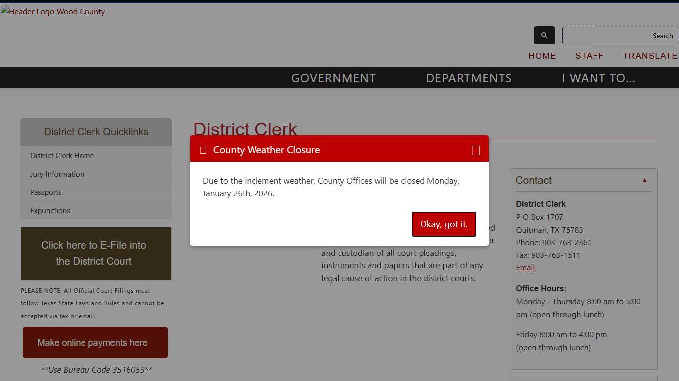 District Clerk Wood County, Texas