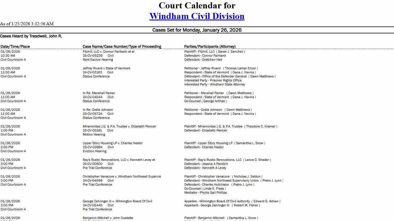 Windham Civil Division Calendar
